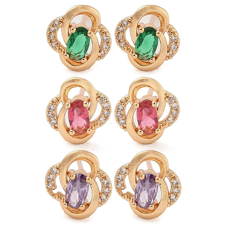 Rack Plating Brass Cubic Zirconia Stud Earrings EJEW-M090-10G-1
