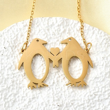 304 Stainless Steel Laser Cut Double Penguin Pendant Necklaces for Women Men NJEW-Q032-01A-G-1