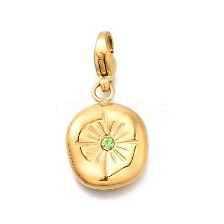 Flat Round 304 Stainless Steel Rhinestone Pendants Decoration STAS-R159-53G-05-1