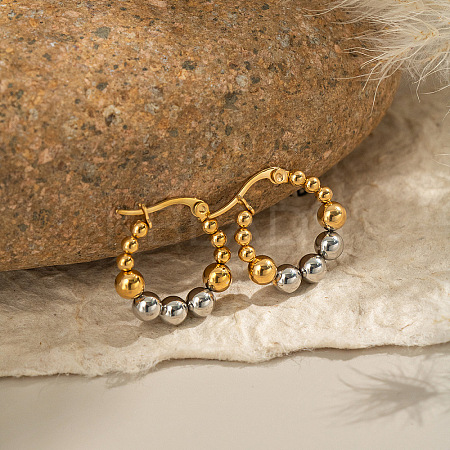 Stainless Steel Two Tone Round Hoop Earrings LS-FN9232-1