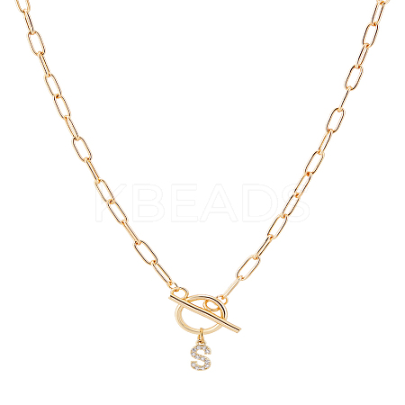 1Pc 304 Stainless Steel Chain & Brass Micro Pave Cubic Zirconia Letter Pendant Necklaces NJEW-LP0001-36S-G-1