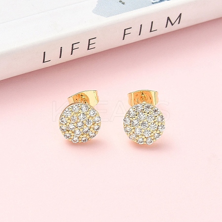 Round Brass Micro Pave Clear Cubic Zirconia Stud Earrings EJEW-Z144-10G-1