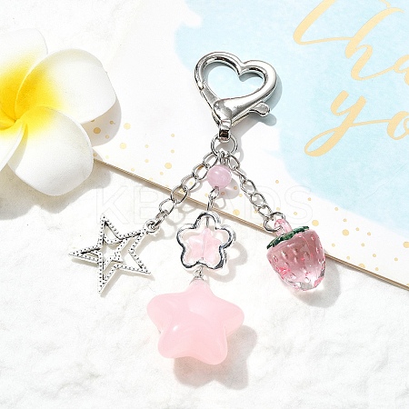 Strawberry and Star Acrylic & Glass Pendant Decoration HJEW-YW00040-01-1