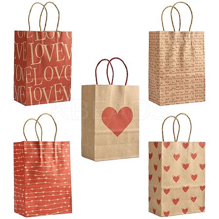 12Pcs 5 Styles Valentine's Day Heart Printed Paper Bags CARB-FS0001-07-1