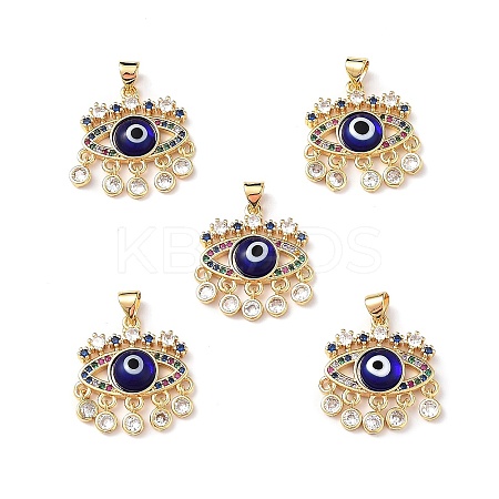 Lampwork Evil Eye Pendants with Colorful Cubic Zirconia ZIRC-L102-13G-04-1