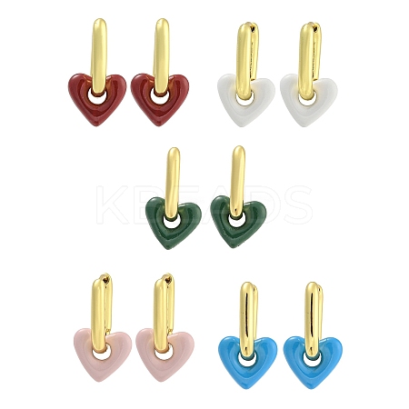 Rack Plating Heart Brass Enamel Hoop Earrings for Women EJEW-G410-66G-1