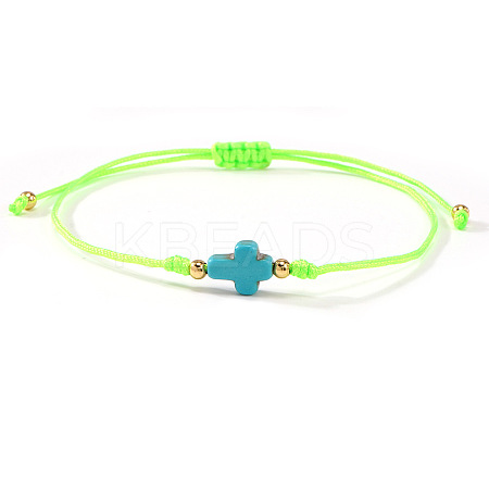 Dyed Synthetic Green Turquoise & Brass Beaded Braided Bead Bracelets QB7029-12-1