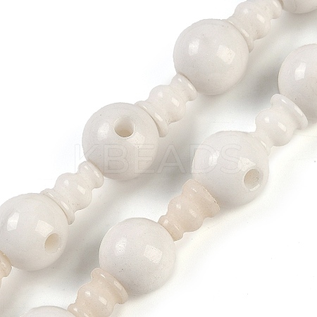 Natural White Jade 3-Hole Guru Beads Strands G-H064-E03-01-1