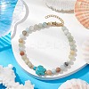 Natural Flower Amazonite &  Synthetic Turquoise Charm Anklets for Women AJEW-AN00616-01-2