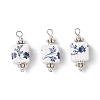 Blue and White Floral Printed Cube Porcelain Pendants PALLOY-JF03965-01-1
