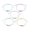 6mm Round Gemstone & Acrylic Enamel Heart Braided Bead Bracelets for Women BJEW-JB10773-4