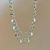 Alloy Indicolite Rhinestone Shell Shaped Tassel Double Layer Necklaces for Women FS-WG859AA-01-2