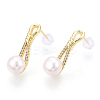 Natural Pearl Stud Earrings Micro Pave Cubic Zirconia PEAR-N022-B01-3