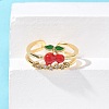 Brass Micro Pave Clear Cubic Zirconia Enamel Adjustable Cuff Rings for Women RJEW-G350-01F-G-3