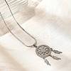 Bohemian 201 Stainless Steel Snowflake Woven Web/Net with Feather Pendant Necklaces NJEW-P327-07P-A-3