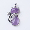 Natural Amethyst Kitten Pendants X-G-P352-B06-1