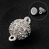 Round Alloy Rhinestone Magnetic Clasps with Loops ALRI-E123-02S-1