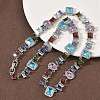 Brass Pave Colorful Cubic Zirconia Rectangle Square Teardrop Tennis Necklaces NJEW-G183-09P-1