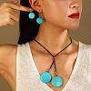Alloy & Synthetic Turquoise & Imitation Leather Cord Pendant Necklaces & Dangle Earrings Sets FS-WG3CE4D-02-2