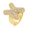 Brass Micro Pave Clear Cubic Zirconia Letter Open Cuff Ring for Women RJEW-M173-01G-X-1