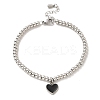 304 Stainless Steel Heart Charm Bracelet with Enamel BJEW-B057-08P-1