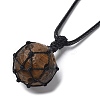 Natural Tiger Eye Round Pendant Necklace NJEW-H009-02-08-3