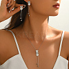 201 Stainless Steel Heart Lariat Necklace & Earrings Set for Women AF6640-4