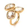 Teardrop & Square Glass Open Cuff Rings RJEW-G289-01G-07-1
