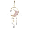 Wire Wrapped Natural Rose Quartz Chip & Brass Moon Pendant Decorations HJEW-JM01504-01-1