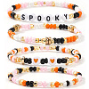 4Pcs 4 Styles Halloween Acrylic & Glass & Brass Stretch Bracelets for Women DL8423-1-1