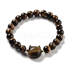 Round & Cat Head Natural Tiger Eye Beaded Stretch Bracelets for Women BJEW-K251-03D-2