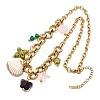 Electroplated Natural Shell & Glass Flower Butterfly Pendant 304 Staniless Steel Chain Necklaces for Women NJEW-A063-14G-3