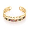 Brass Micro Pave Cubic Zirconia and Rhinestone Cuff Bangles for Women KK-T079-65G-2