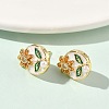 Oval with Flower Brass Micro Pave Cubic Zirconia Stud Earrings EJEW-P336-02G-2