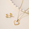 Sweet and Simple 201 Stainless Steel Shell Heart Pendant Necklace & Stud Earrings Set for Couples TZ9460-1-1