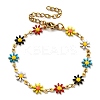 Ion Plating(IP) Golden 304 Stainless Steel Flower Link Chain Bracelets with Enamel BJEW-E088-02G-07-1