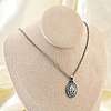 201 Stainless Steel Micro Pave Clear Cubic Zirconia Oval Pendant Box Chain Necklaces for Men NJEW-S387-02P-2