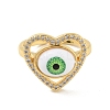 Cubic Zirconia Heart with Evil Eye Open Cuff Ring with Acrylic RJEW-B042-05G-2