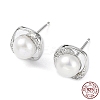 Anti-Tarnish Cubic Zirconia Sauqre with Natural Pearl Stud Earrings EJEW-F318-12P-3
