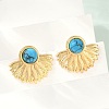 Fan 304 Stainless Steel Synthetic Turquoise Stud Earrings for Women EJEW-U046-17B-G-2