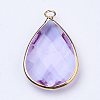 Golden Tone Brass Glass Teardrop Pendants LS-GLAA-M006-A-14G-2