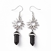 Natural Lava Rock Bullet with Sun Dangle Earrings EJEW-I276-01P-07-3