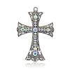 Antique Silver Tone Cross Alloy Rhinestone Big Pendants RB-J026-28AS-1