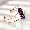 Brass Wire Wrapped Natural Amethyst Hexagon Point Cuff Bangles for Women BJEW-L719-01G-02-3