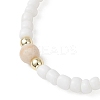 Natural Fossil & Glass Round Beaded Stretch Bracelets for Women BJEW-JB13308-01-4
