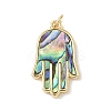 Brass Pave Natural Mixed Shell Hamsa Hand Pendants KK-L239-063G-2