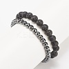 2Pcs 2 Style Natural Lava Rock & Synthetic Hematite Stretch Bracelets Set with Alloy Wings BJEW-JB08021-6