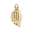 Brass Micro Pave Clear Cubic Zirconia Wing Charms ZIRC-F132-60G-2