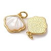 Brass Pave Natural White Shell Pendants X-KK-P308-05G-02-2