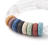 Natural Lava Rock Flat Round & Acrylic Beaded Stretch Bracelet for Women BJEW-JB09253-4